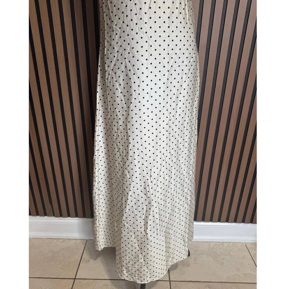 Sinsay Satin Polka Dot Maxi Dress Sleeveless V Neck Elegant Retro White Medium - Picture 8 of 15